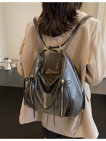 Damen Große Kapazität Hobo Rucksack Retro PU Leder Tote Bag Pendler Umhängetasche Mit Schleife Reißverschluss Casual Handtasche