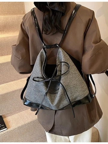 Borsa Tote da Donna a Grande Capacità in Pelle PU e Tessuto Design con Fiocco Zaino a 3 Vie Borsa a Tracolla per Pendolari Viaggi