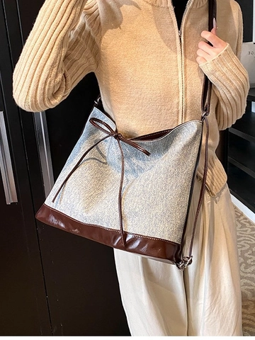 Borsa Tote da Donna a Grande Capacità in Pelle PU e Tessuto Design con Fiocco Zaino a 3 Vie Borsa a Tracolla per Pendolari Viaggi