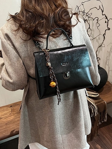 Women Vintage PU Leather Multi-way Carry Backpack Fashion Flip Cover Handbag With Braided Charm Niche Retro Shoulder Bag