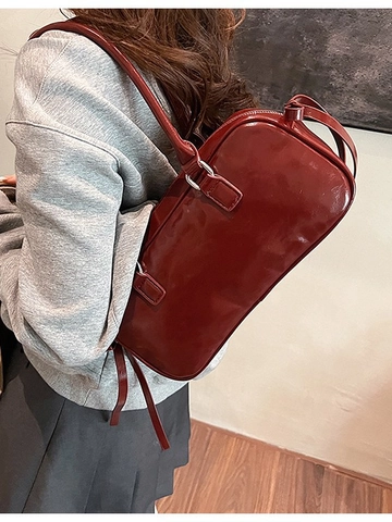 Women's Vintage PU Leather Boston Bag Large Capacity Glossy Pillow Shoulder Bag Handbag For Daily Office Versatile Elegant Bow Decor