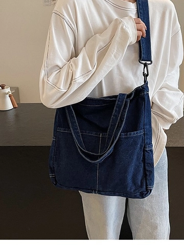 Große Kapazität Denim Tragetasche Für Damen Mit Multi Taschen Lässige Umhängetasche Verstellbarer Riemen Pendler Tasche