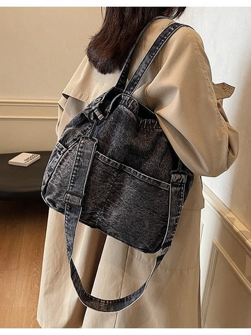 Große Kapazität Denim Tragetasche Für Damen Mit Multi Taschen Lässige Umhängetasche Verstellbarer Riemen Pendler Tasche