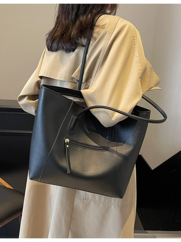 Women Large Capacity PU Leather Tote Bag Minimalist Solid Color Shoulder Bag With Zipper Daily Commute Travel Handbag