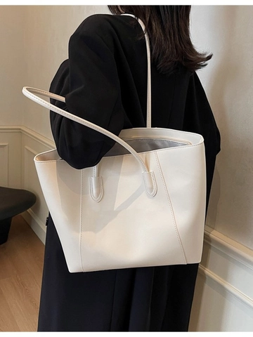 Women Large Capacity PU Leather Tote Bag Minimalist Solid Color Shoulder Bag With Zipper Daily Commute Travel Handbag