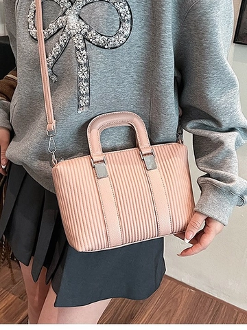 Borsa a Secchiello da Donna in Pelle PU Plissettata alla Moda Vintage Borsa a Tracolla Con Manico Superiore Hardware Argento