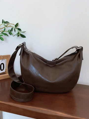Women Vintage Pleated PU Leather Crescent Hobo Bag Casual Solid Color Crossbody Shoulder Bag With Adjustable Strap