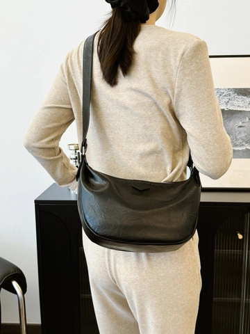 Women Vintage Pleated PU Leather Crescent Hobo Bag Casual Solid Color Crossbody Shoulder Bag With Adjustable Strap