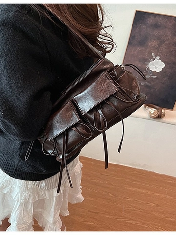 Borsa a Spalla con Fiocco in Pelle PU Vintage per Donna Borsa Sotto l'Ascella a Pieghe con Tasche Multiple Borsa Bowling Retro