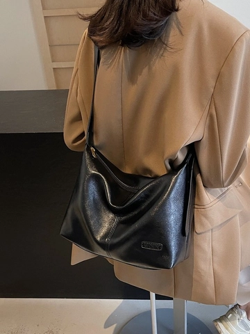 Bolso Tote Retro de Gran Capacidad de Cuero PU para Mujer Bolso de Hombro Casual Versátil Con Cremallera para Uso Diario