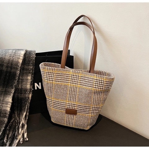 Mode Herbst Damen Leopardenmuster Kunstpelz Shopper Tasche Vintage Kariert Plüsch Schultertasche Große Kapazität Handtasche