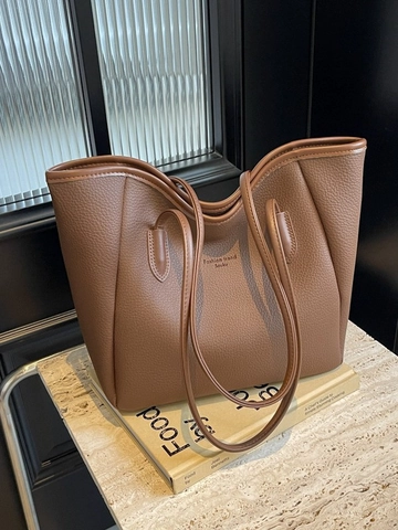 Borsa Tote in Pelle PU di Grande Capacità per Donna Motivo a Grana Litchi Borsa a Tracolla da Pendolare Moda Casual