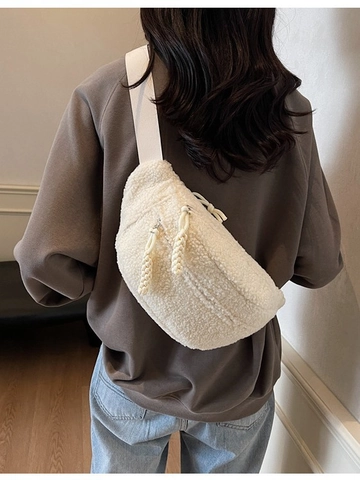 Women Casual Sherpa Fleece Chest Bag Solid Color Plush Crossbody Waist Bag For Travel Daily Fashion
