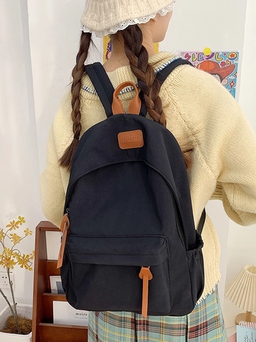 Koreanischer Stil Minimalistisch Nylon Rucksack Für Damen Große Kapazität Wasserdicht Schultasche Mit Lederakzenten Für Reise Student