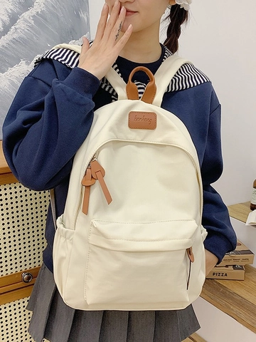 Koreanischer Stil Minimalistisch Nylon Rucksack Für Damen Große Kapazität Wasserdicht Schultasche Mit Lederakzenten Für Reise Student