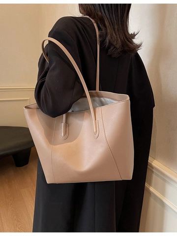 Bolso Tote de Cuero Sintético Vintage de Gran Capacidad para Mujer Color Sólido Casual Bolso de Hombro Oficina Trabajo