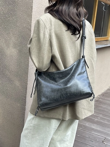 Damen Vintage PU Leder Tasche Große Kapazität Hobo Bag Umhängetasche Mit Verstellbarem Riemen Für Den Täglichen Weg