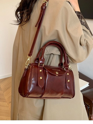 Borsa Boston Vintage in Pelle PU Donna Borsa a Mano con Lettere alla Moda Borsa a Tracolla Ferramenta Oro Piccola Borsa Minimalista