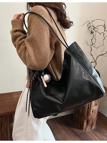 Borsa Tote da Donna in Pelle PU a Grande Capacità Borsa a Spalla Casual Vintage Con Pendente da Baseball per Ufficio