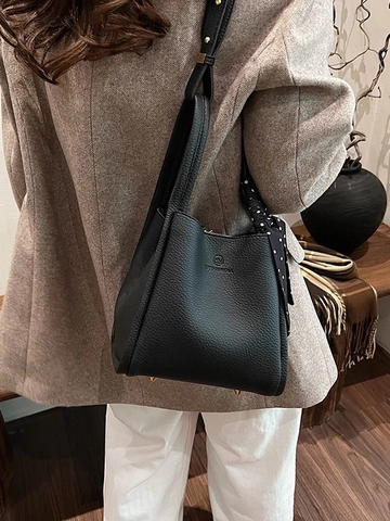 Damen Retro PU Leder Beuteltasche mit Litschikorn und Dekoratives Tuch Mode Umhängetasche Handtasche für den Täglichen Pendelverkehr