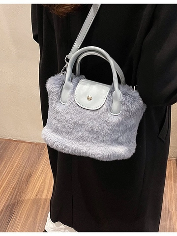 Sac à Main en Peluche pour Femmes Sac à Bandoulière en Fausse Fourrure Avec Rabat en Cuir PU Fermoir Magnétique Automne Hiver