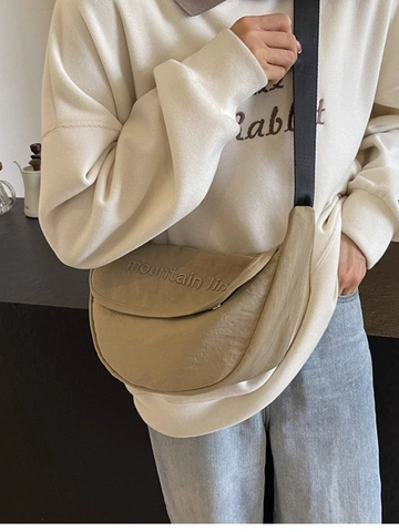 Damen Segeltuch Dumpling Umhängetasche Leicht Große Kapazität Stickerei Buchstabe Hobo Schultertasche Lässige Kuriertasche
