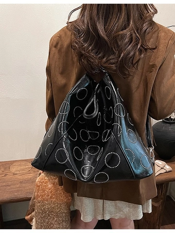 Vintage Große Kapazität PU Leder Schultertasche Für Damen Glänzende Nieten Hobo Tote Bag Multifunktionale Rucksack Handtasche