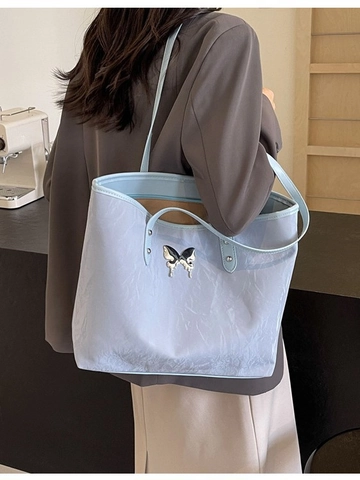 Borsa Tote da Donna a Grande Capacità Con Ciondolo a Farfalla in Pelle PU Texture Increspata Borsa a Tracolla Versatile