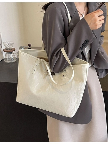 Borsa Tote da Donna a Grande Capacità Con Ciondolo a Farfalla in Pelle PU Texture Increspata Borsa a Tracolla Versatile