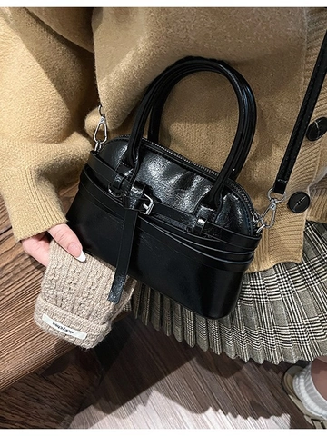 Bolso de Mano de Concha de Cuero PU Brillante Vintage para Mujer Color Sólido Hebilla Bolso Bandolera Correa Desmontable Hombro