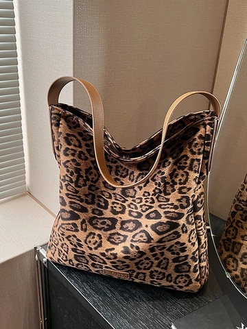 Dames Grote Capaciteit Luipaard Ruitjes Tote Bag Vintage PU Leren Riem Tweed Schoudertas Voor Dagelijks Kantoor Winkelen