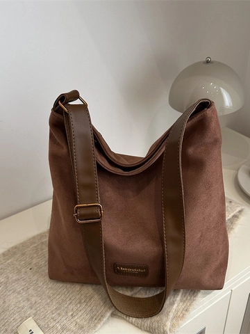Women Vintage Frosted Suede Bucket Bag Large Capacity Solid Color Shoulder Crossbody Bag With Adjustable Strap Commuting Handbag