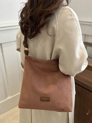Women Vintage Frosted Suede Bucket Bag Large Capacity Solid Color Shoulder Crossbody Bag With Adjustable Strap Commuting Handbag
