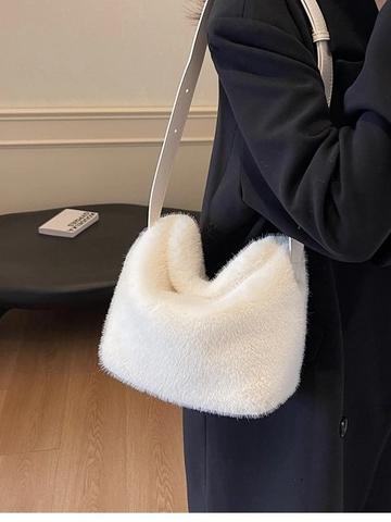 Damen Mode Kunstpelz Eimertasche Plüsch Schultertasche Mit Verstellbarem Lederriemen Lässige Winter Umhängetasche Hobo Handtasche