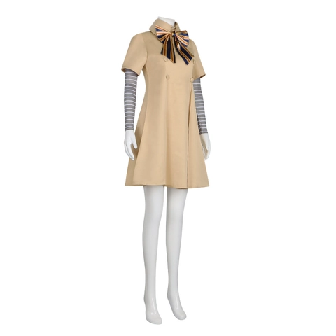 Set Costume Cosplay Personaggio Film Abito Cachi a Linea A Con Fiocco a Righe Per Donna Ragazza Halloween Festa
