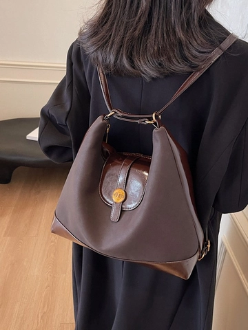 Borsa a Tracolla da Donna in Pelle PU di Grande Capacità Stile Coreano Borsa Tote Patchwork Zaino Multidirezionale per Viaggi Casual Pendolarismo