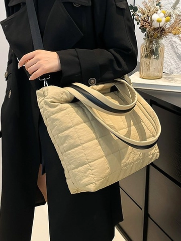 Borsa Tote in Nylon Trapuntato da Donna Grande Capacità Borsa a Tracolla alla Moda Pendolarismo con Cinturino Regolabile