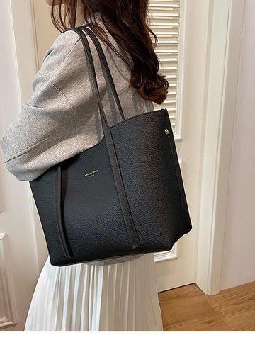Bolso Tote de Gran Capacidad para Mujer Cuero PU Granulado Bolso de Hombro Estilo Vintage Maillard Bolso de Mano