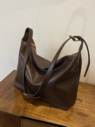 Women Large Capacity Hobo Bag Retro PU Leather Simple Crossbody Shoulder Bag For Daily Commute Versatile Dumpling Bag