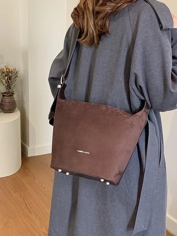 Sac Bandoulière en Cuir PU Givré Rétro pour Femmes Texture Daim Minimaliste Sac Seau avec Bandoulière Réglable