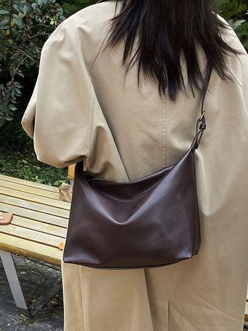 Bolso Hobo de Mujer Gran Capacidad Cuero de PU Retro Simple Bolso Bandolera para Viaje Diario Bolso Dumpling