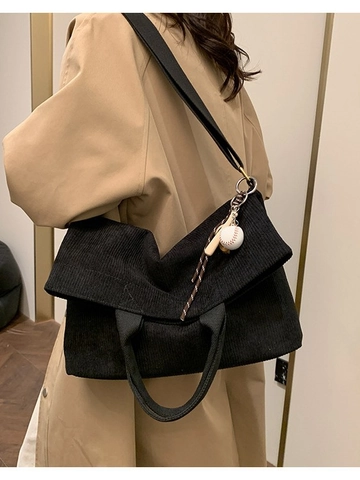 Bolso Tote de Pana Vintage para Mujer Gran Capacidad Bandolera Con Colgante de Béisbol Casual Conmutar Bolso de Mano Hombro