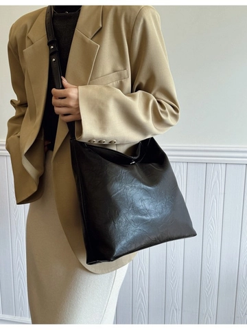 Grand Sac Fourre-Tout en Cuir PU Vintage pour Femmes Texture Plissée Minimaliste Sac à Bandoulière Décontracté pour Travail