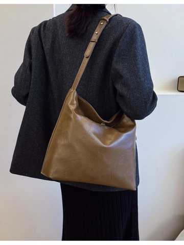 Grand Sac Fourre-Tout en Cuir PU Vintage pour Femmes Texture Plissée Minimaliste Sac à Bandoulière Décontracté pour Travail