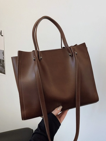 Women Large Capacity PU Leather Tote Bag Minimalist Korean Style Solid Color Shoulder Bag Versatile Commuter Handbag