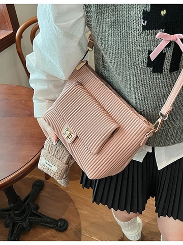 Damen Falten PU Leder Umhängetasche Koreanischer Stil Vertikale Textur Schultertasche Metallschloss Vordere Klappentasche