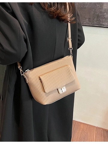 Damen Falten PU Leder Umhängetasche Koreanischer Stil Vertikale Textur Schultertasche Metallschloss Vordere Klappentasche