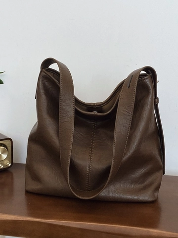 Bolso Tote de Gran Capacidad para Mujer de Cuero PU Retro Bolso de Hombro Hobo Simple Color Sólido Plisado Handbag para Oficina