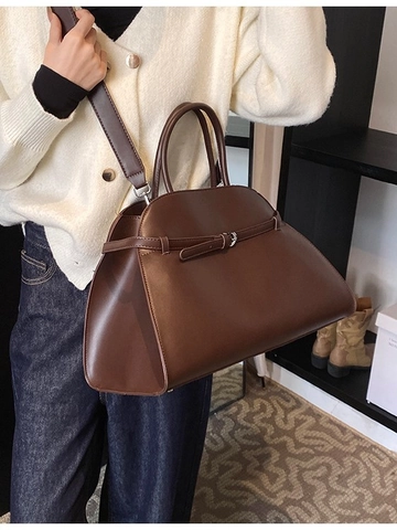 Große Kapazität Tote Bag PU Leder Metallschnalle Dekor Pendler Handtasche Für Damen Vintage Umhängetasche