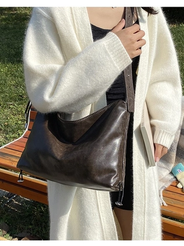 Große Kapazität PU Leder Umhängetasche Retro Hobo Crossbody Tasche Für Damen Plissierte Weiche Leder Tote Tasche Mit Verstellbarem Riemen Handtasche